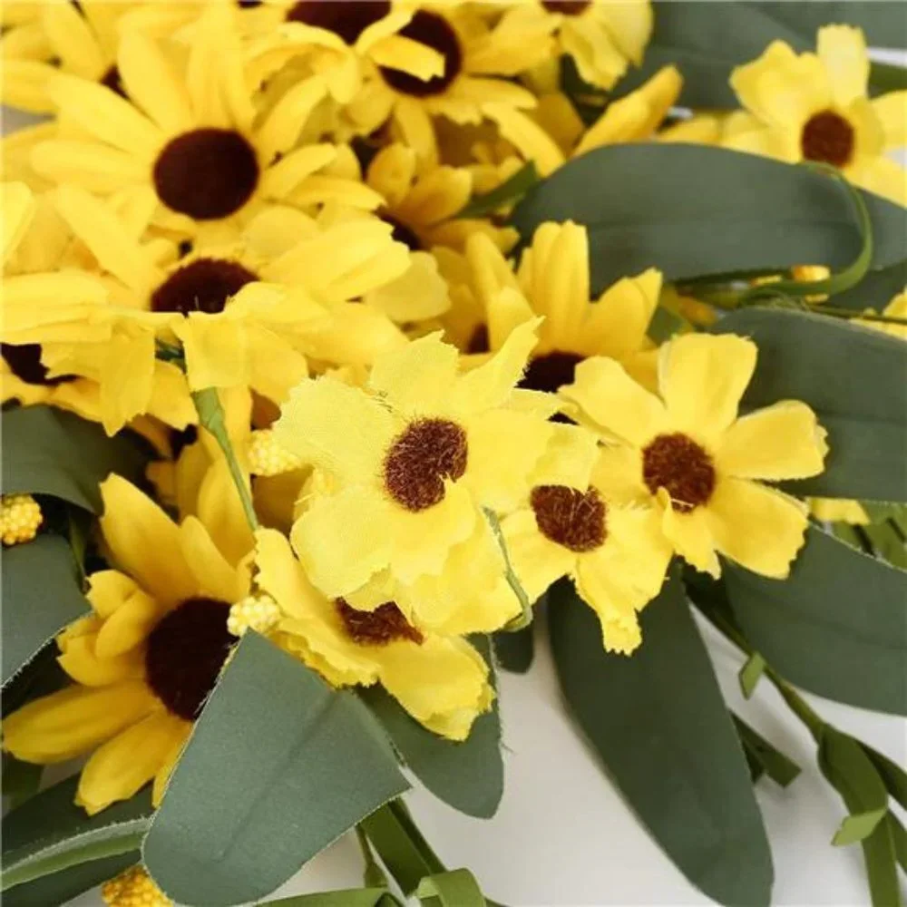 Yellow Spring Sunflower Daisy Wreath with Yellow Pip Berries and Green Leaves